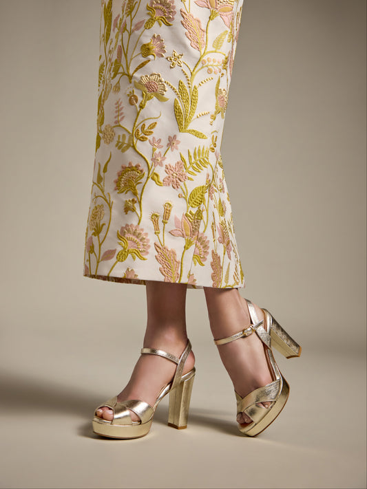 Perfect Crossover Platform 100 in Gold Textured Saffiano