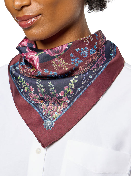 Filigree Floral Scarf 45 in Navy Flora Silk