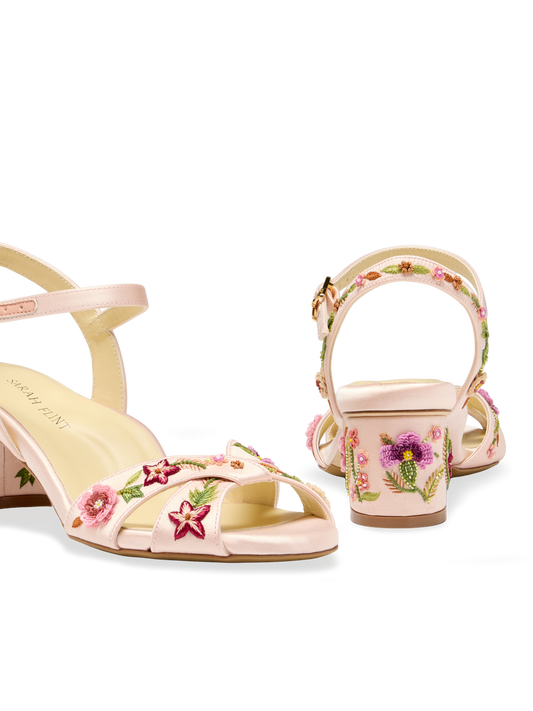 Perfect Crossover Sandal 50 in Pink Floral Satin