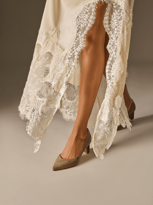 50mm Italian Made Pointed Toe Perfect Emma Pump in Taupe Suede