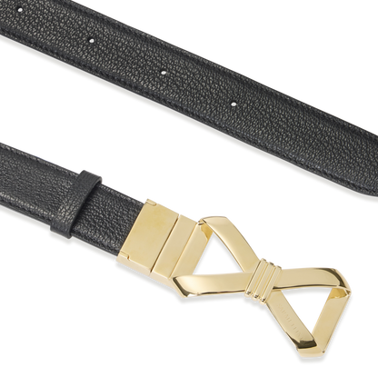 Bow Logo Reversible Belt in Black and Cobalt Calf