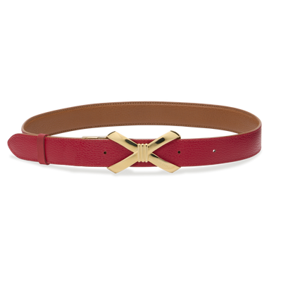 Bow Logo Reversible Belt in Cognac and Cherry Calf