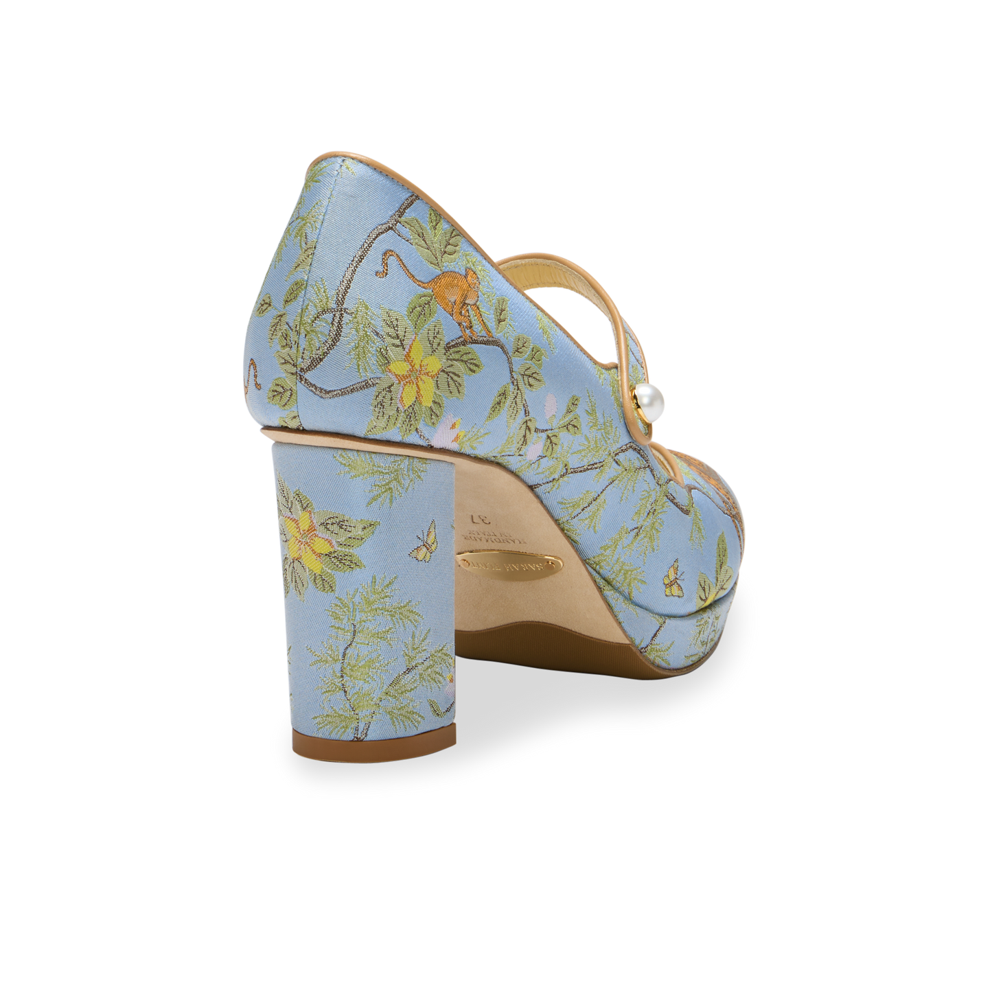 Sarah Flint X Gracie Perfect Mary Jane Platform 85 in Blue Tropics Jacquard