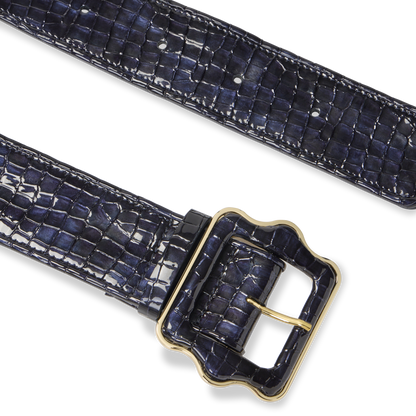 Vienna Waist Belt in Navy Croc Embossed Patent