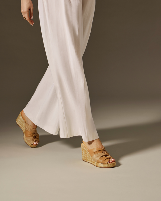 Perfect Arabesque Wedge 80 in Two-Tone Camel Nappa & Woven Wedge