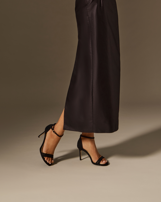 85mm Italian Made Round Toe Perfect Sandal in Black Suede