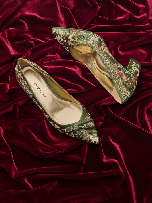 Natalie and Perfect Emma The Unicorn in Emerald Tapestry Satin