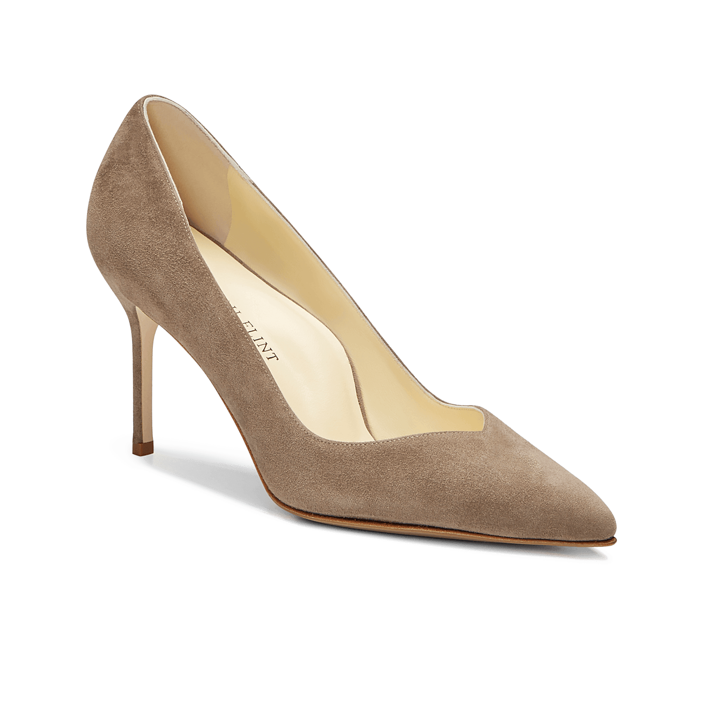 85mm Italian Made Pointed Toe Pump in Taupe Suede
