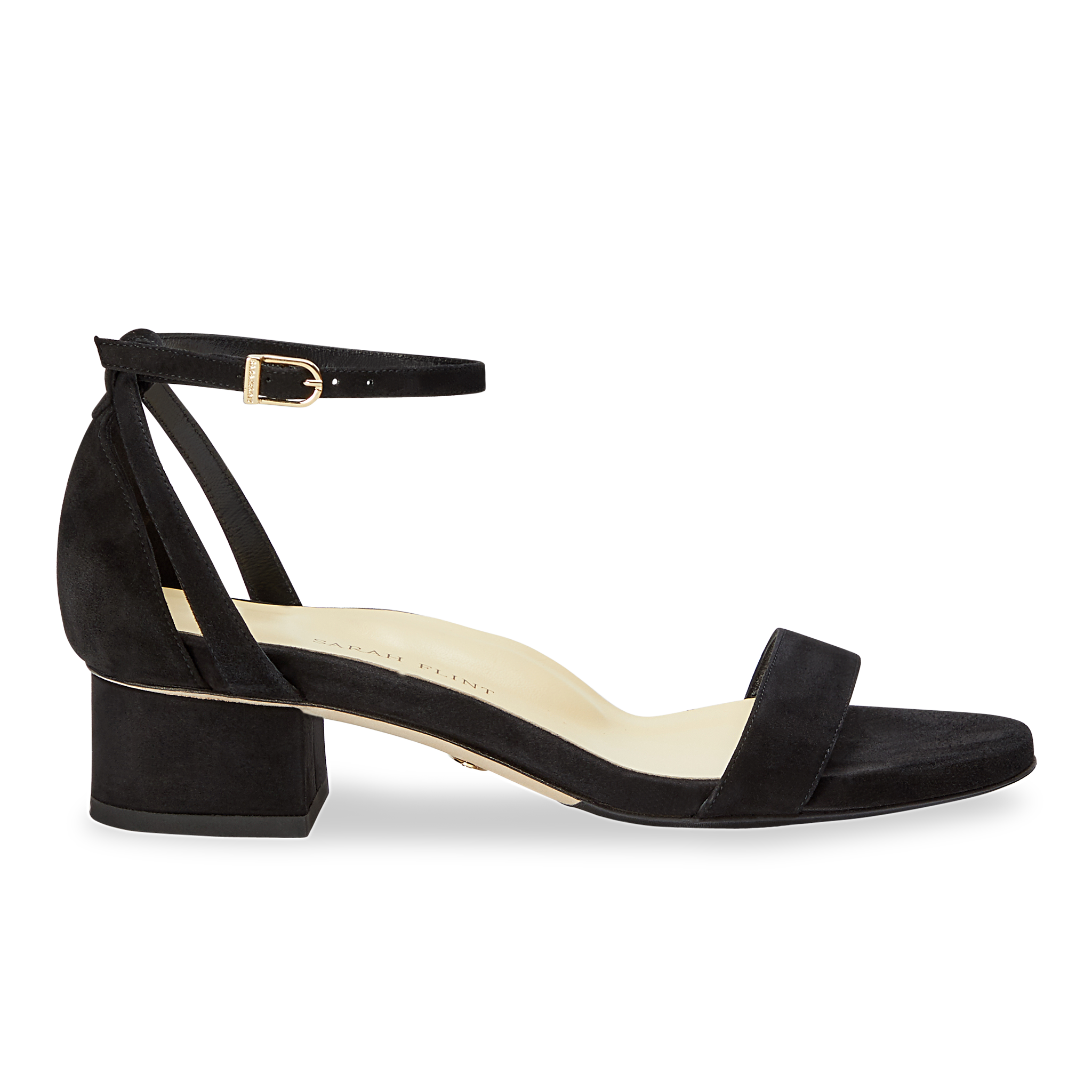 Perfect Block Sandal 30 Black Suede Sarah Flint
