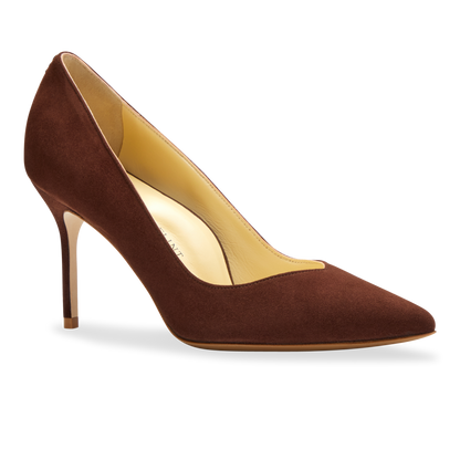 85mm Italian Made Pointed Toe Pump in Espresso Suede