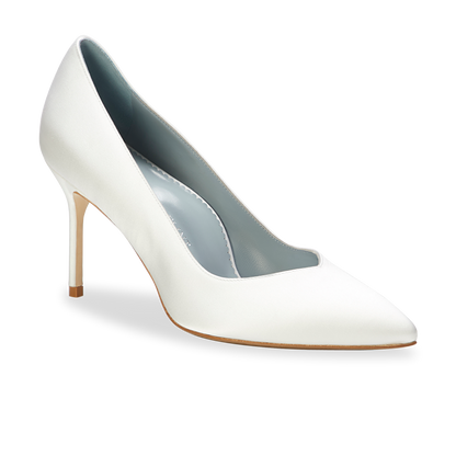 85mm Italian Made Pointed Toe Pump in Wedding White Satin