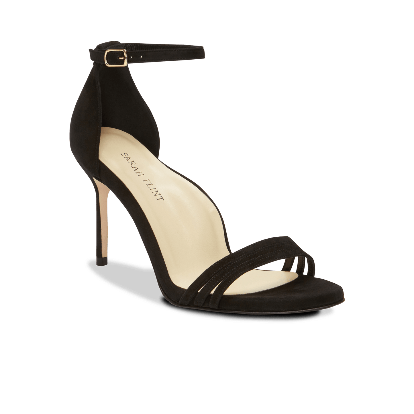 85mm Italian Made Round Toe Perfect Sandal in Black Suede