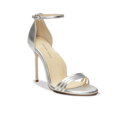 100mm Italian Made Round Toe Perfect Sandal in Silver Nappa