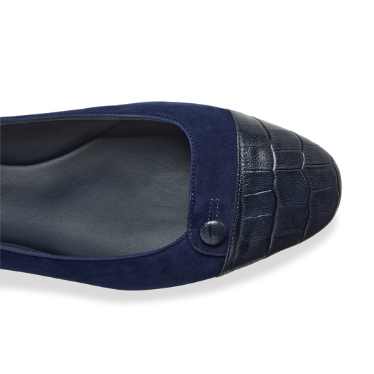 10mm Italian Made Sacchetto Ballet Flat Squared Toe Flat in NavySuede