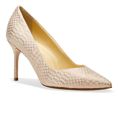 85mm Italian Made Pointed Toe Pump in Rose Shimmer Fabric
