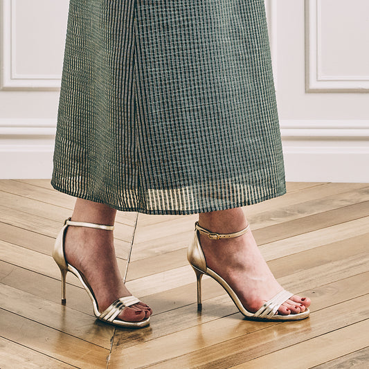 85mm Italian Made Round Toe Perfect Sandal in Gold Nappa