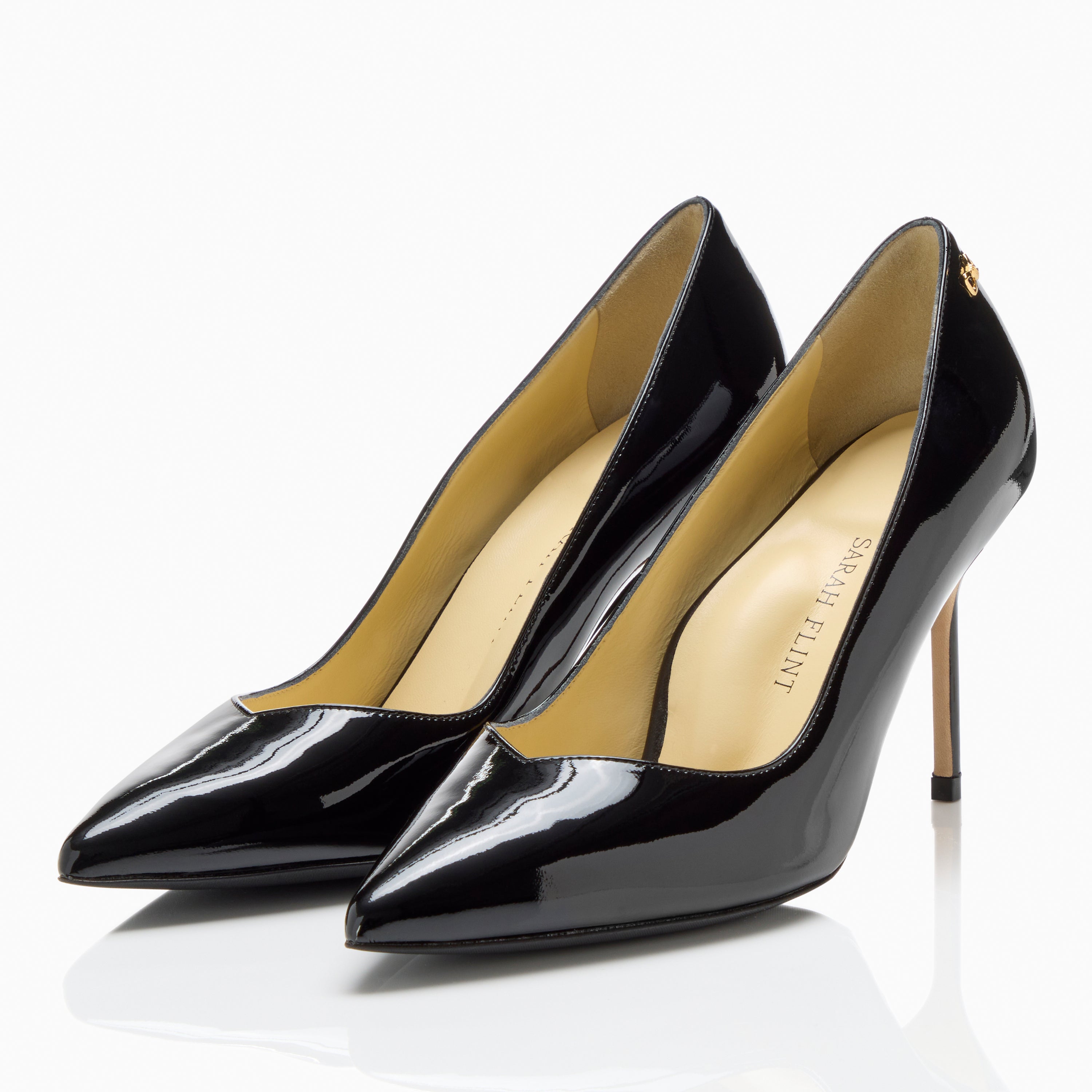 WMNS Ultra-High Patent Leather Shoes - Metal Stiletto Heels / Buckle Ankle  Strap / Black