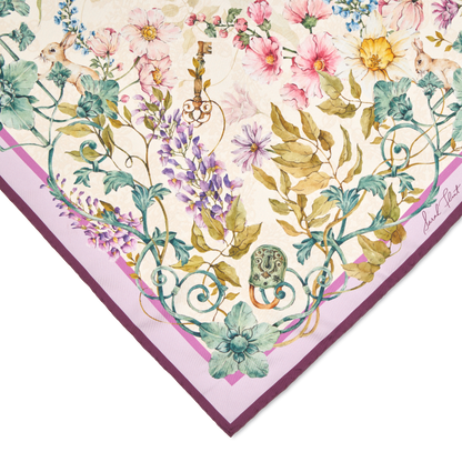 Secret Garden Scarf 90 in White Floral Silk