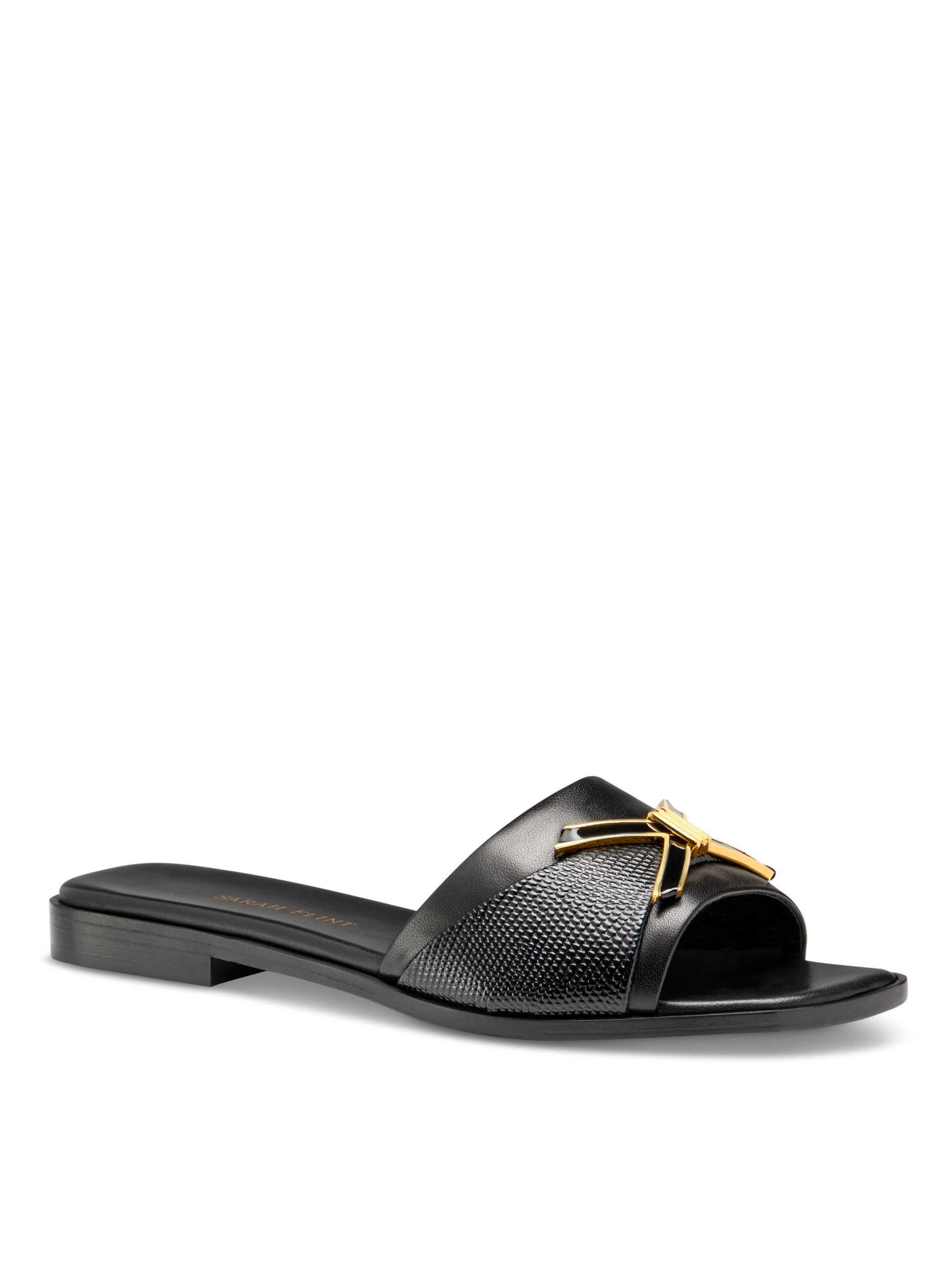 Mirjana Hardware Sandal in Black Nappa And Lizard Embossed Calf