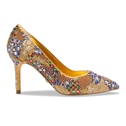 Perfect Pump 85 in Metallic Beaded Satin