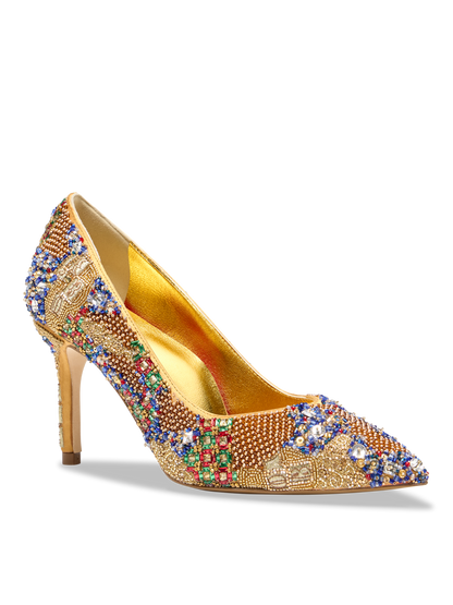 Perfect Pump 85 in Metallic Beaded Satin