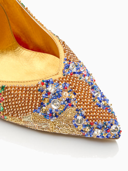 Perfect Pump 85 in Metallic Beaded Satin