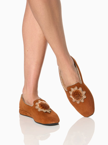 Fireside House Shoe in Cognac Suede
