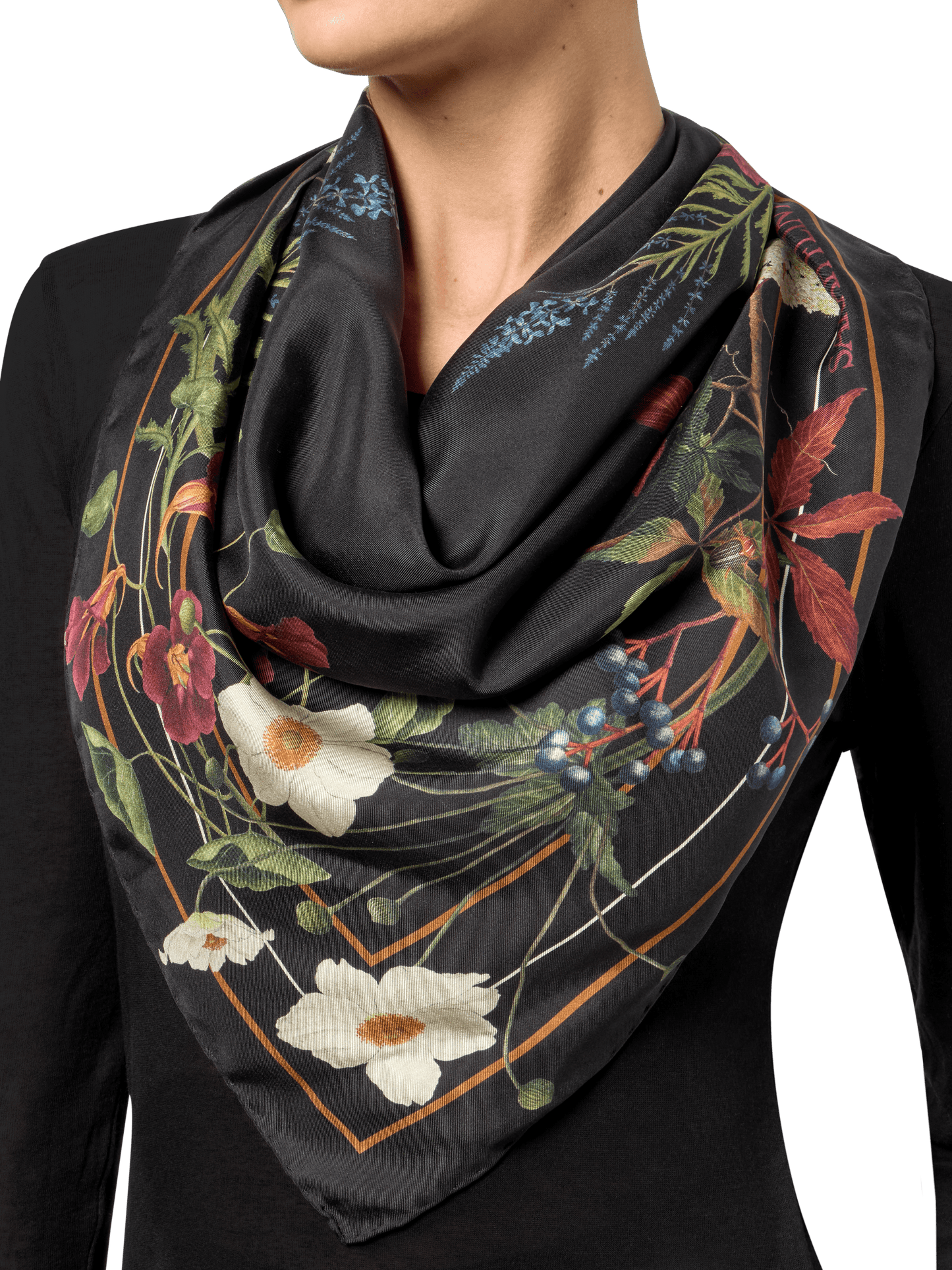Sarah Flint X Mary Orton Bordeaux Floral Scarf 90 in Black Floral Silk