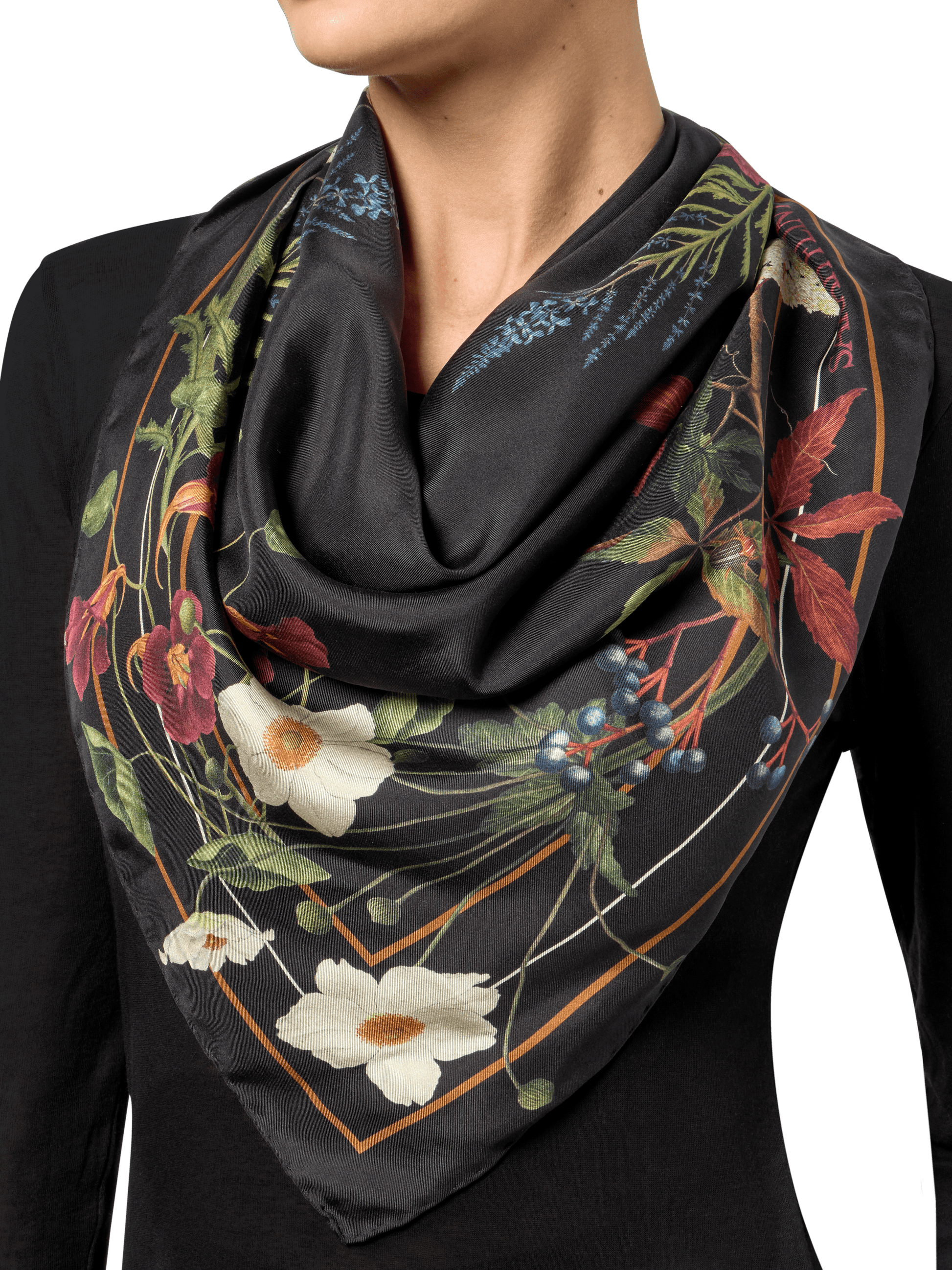 Sarah Flint X Mary Orton Bordeaux Floral Scarf 90 in Black Floral Silk