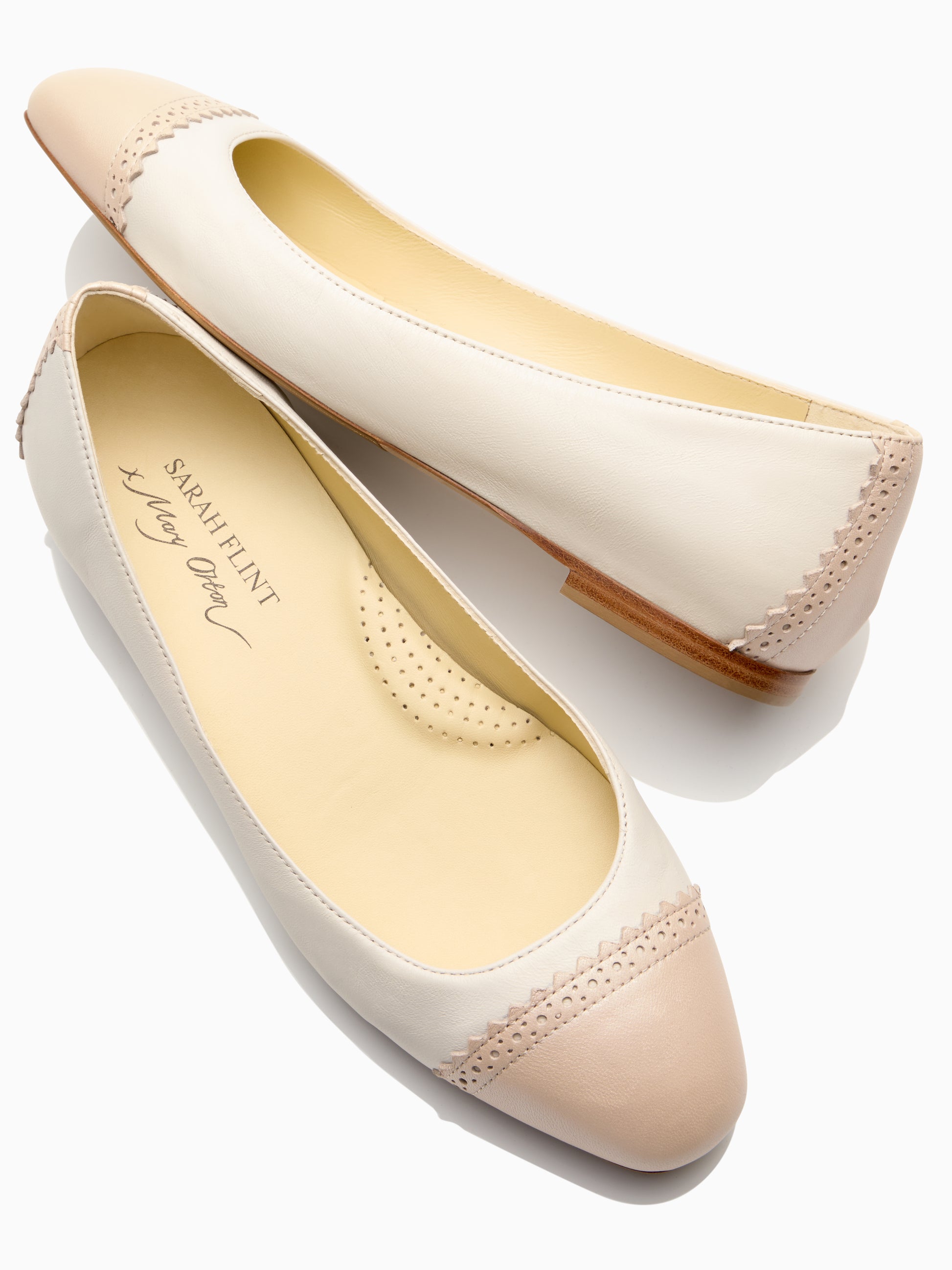 Sarah Flint X Mary Orton Cap Toe Flat in Ivory Nappa