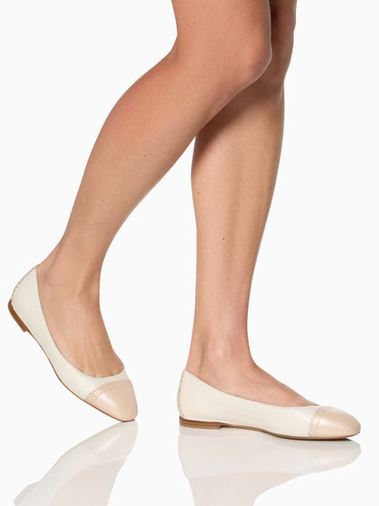 Sarah Flint X Mary Orton Cap Toe Flat in Ivory Nappa