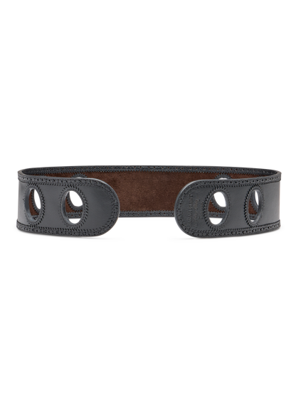 Sarah Flint X Mary Orton Reversible Scarf Belt in Black Calf And Deep Espresso Crosta