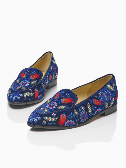 Judy Loafer in Sapphire Floral Printed Silk And Embroidery