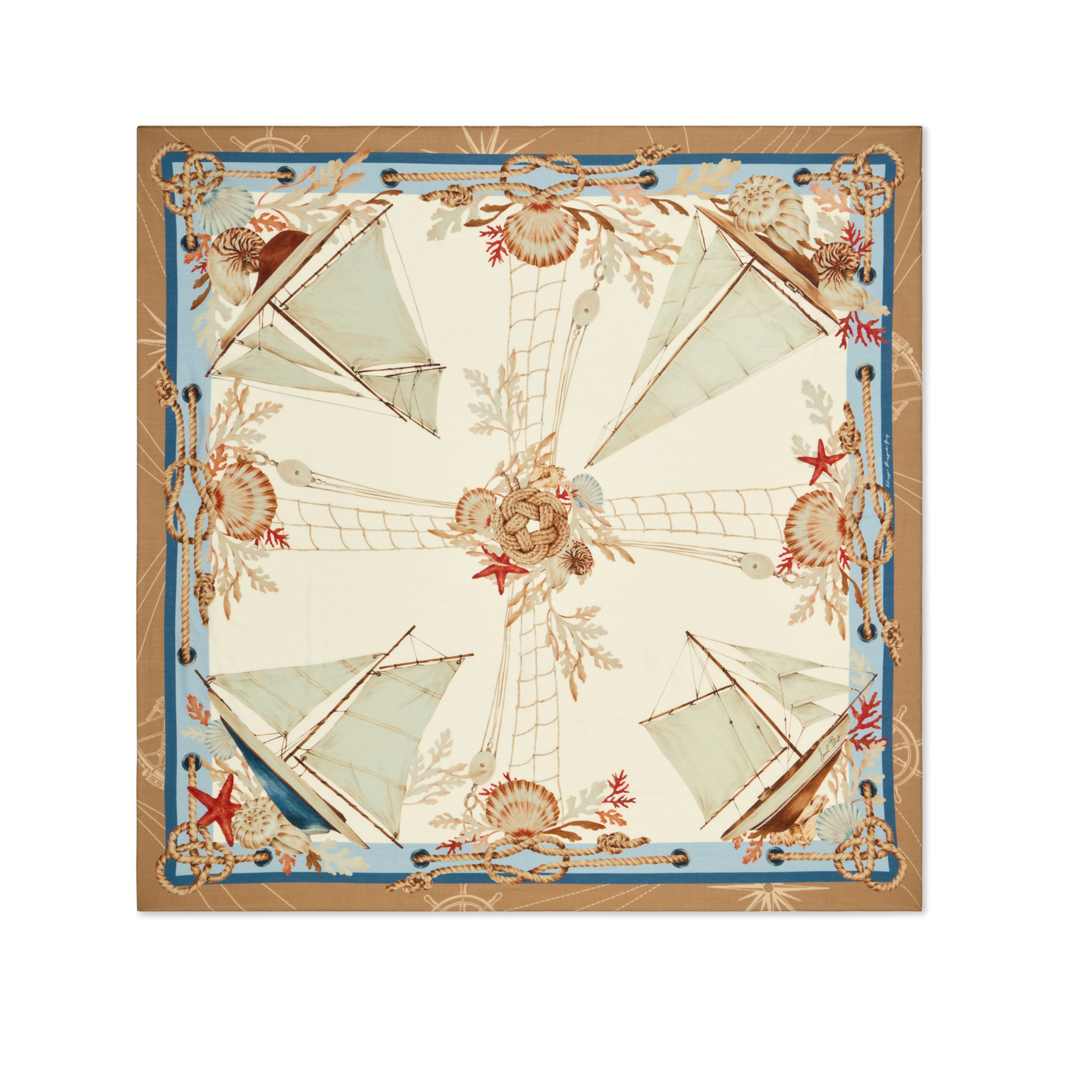 Mariner's Scarf 140 in Cream Nautical Cashmere-Silk