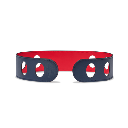 Reversible Scarf Waist Belt in Navy And Red Calf