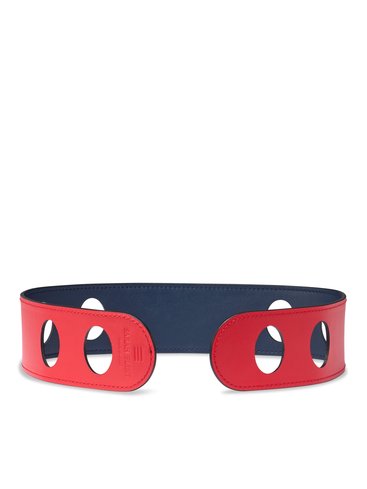 Reversible Scarf Waist Belt in Navy And Red Calf