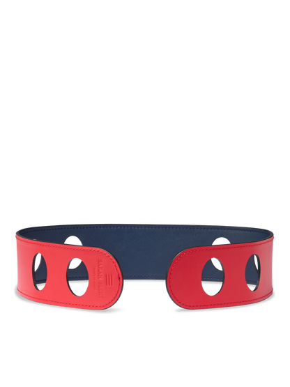 Reversible Scarf Waist Belt in Navy And Red Calf