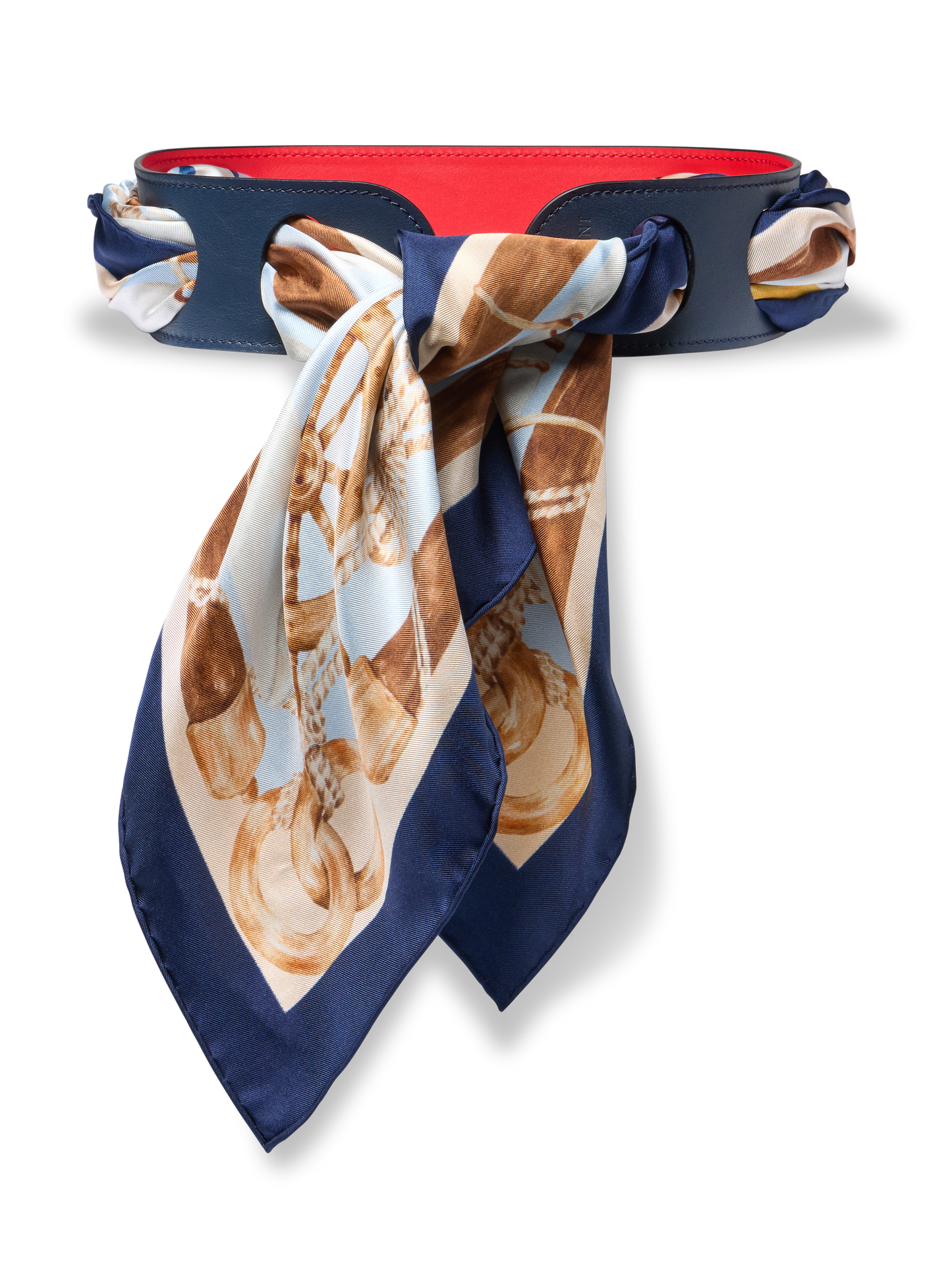 Reversible Scarf Waist Belt in Navy And Red Calf