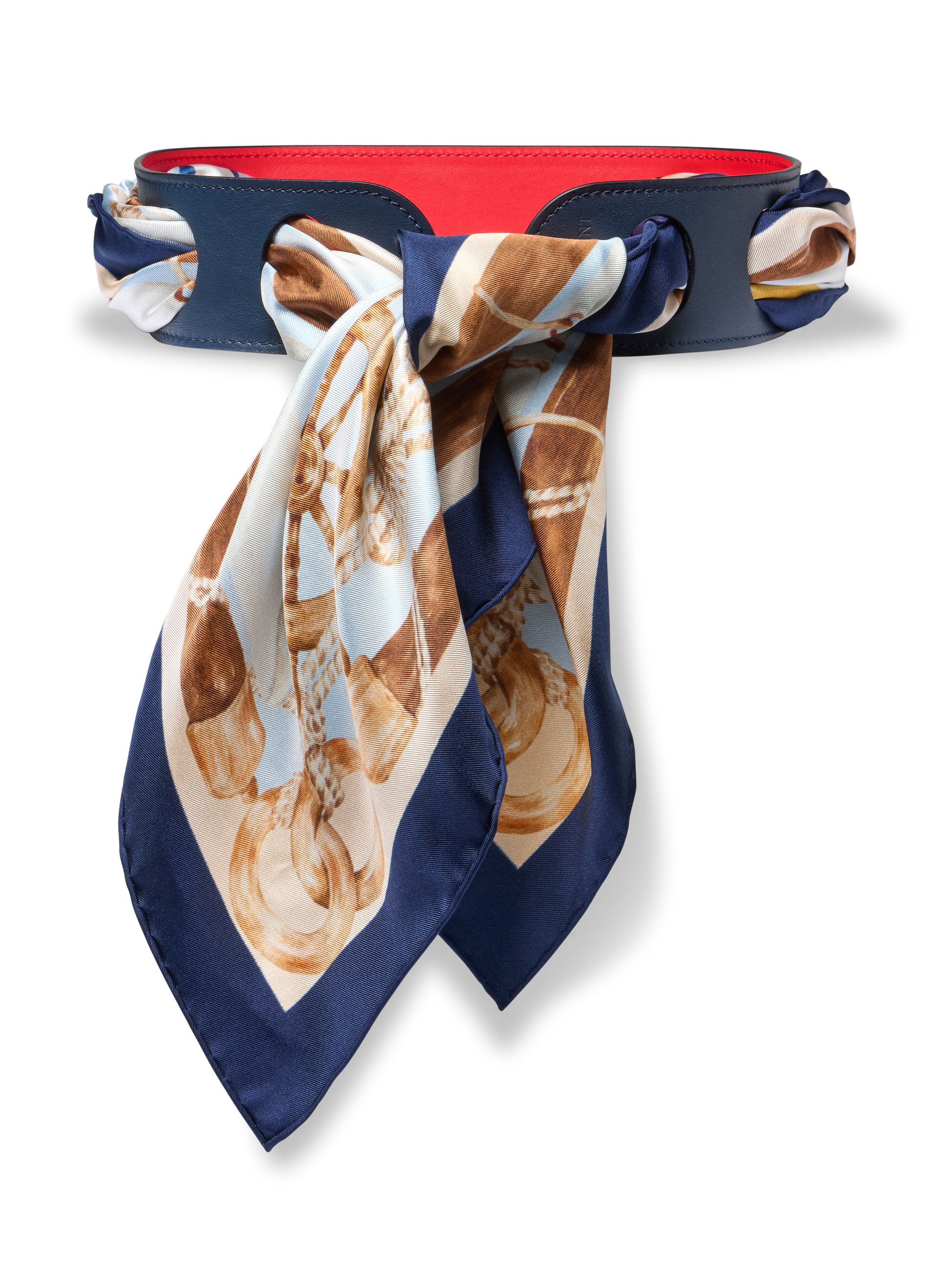 Reversible Scarf Waist Belt in Navy And Red Calf