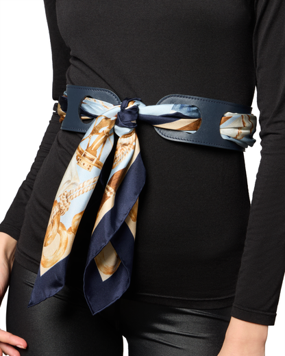 Reversible Scarf Waist Belt in Navy And Red Calf