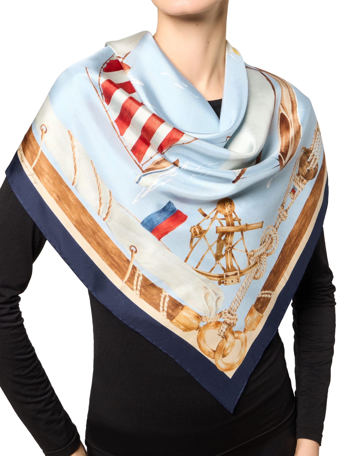 Beetle Cat Scarf 90 in Blue Nautical Silk