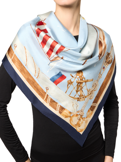 Beetle Cat Scarf 90 in Blue Nautical Silk