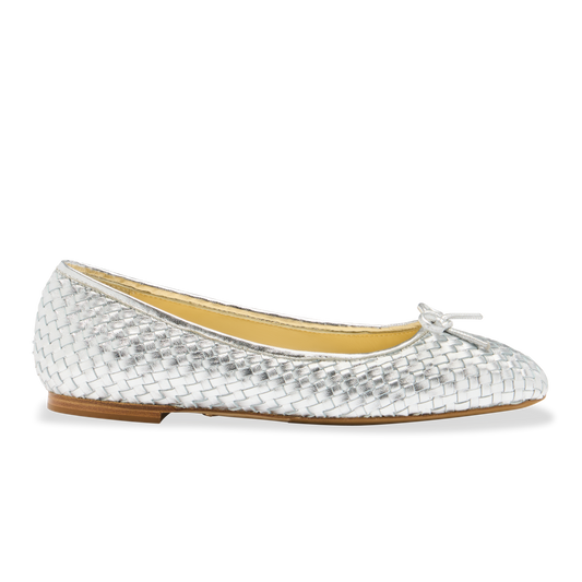 Perfect Ballet Flat in Silver Woven Calf