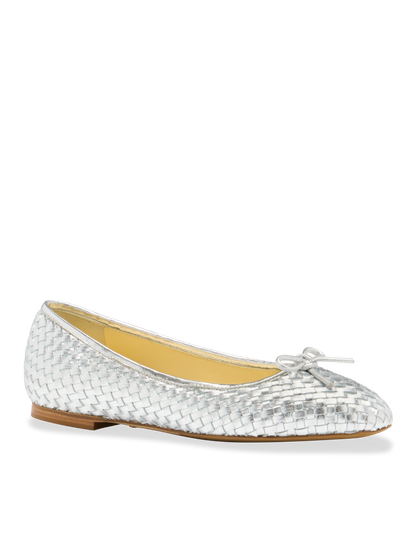 Perfect Ballet Flat in Silver Woven Calf