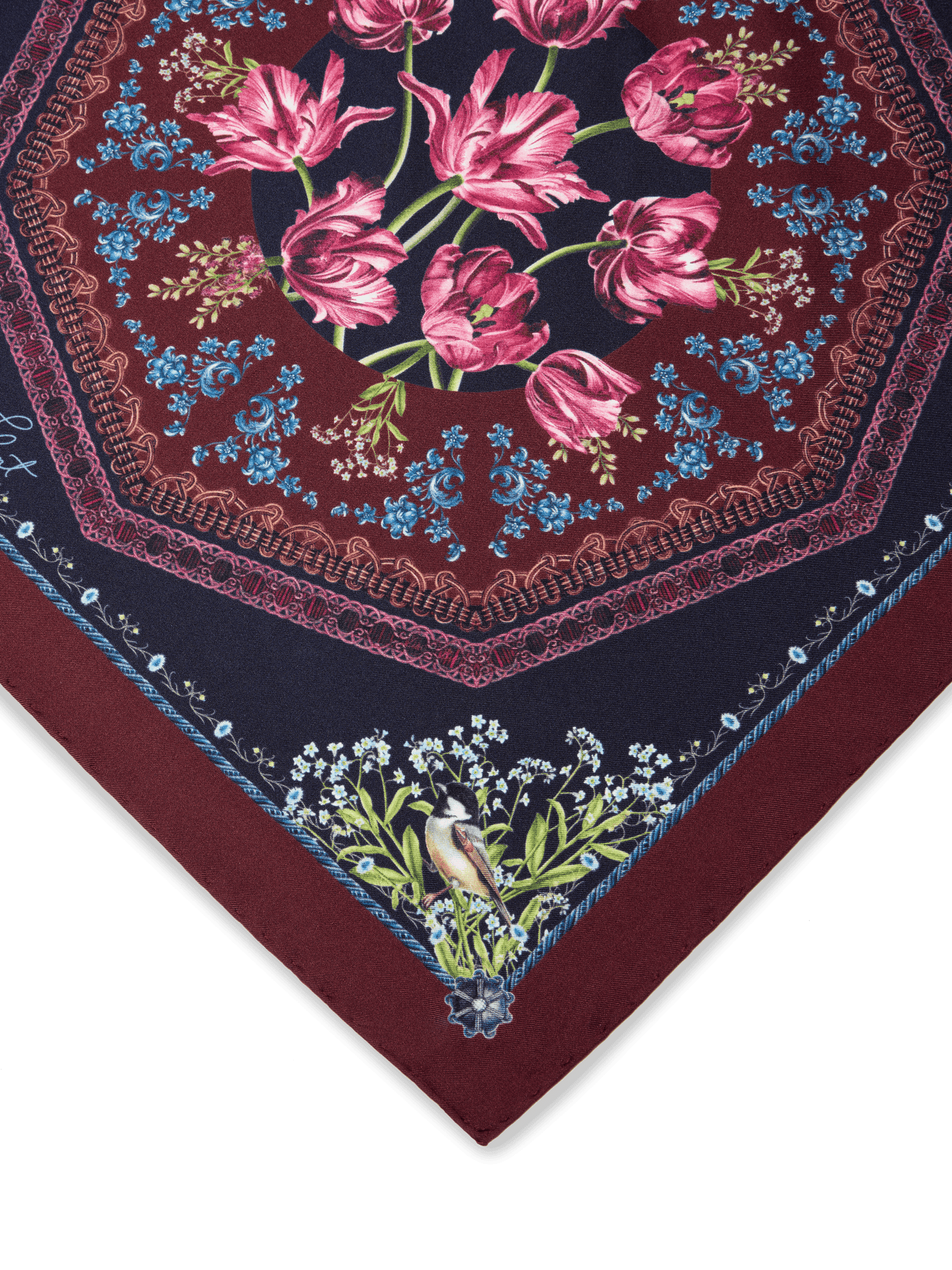 Filigree Floral Scarf 45 in Navy Flora Silk