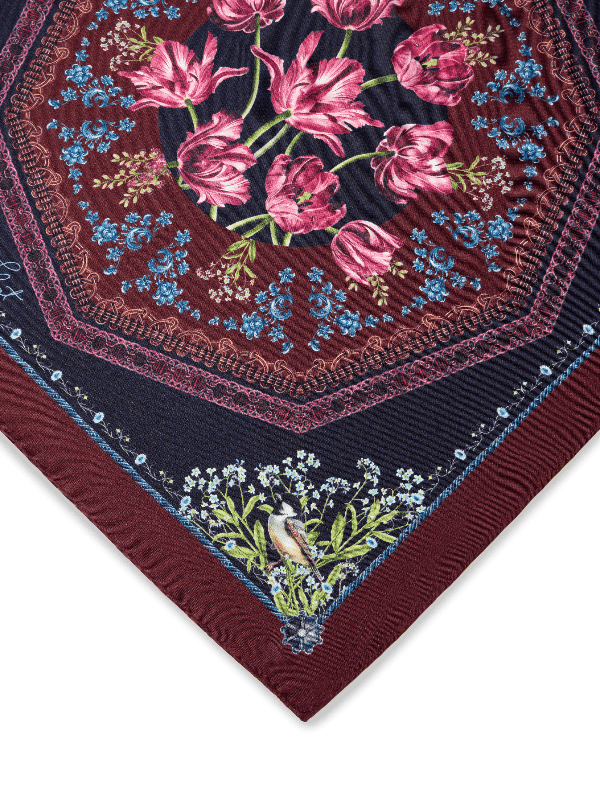 Filigree Floral Scarf 45 in Navy Flora Silk