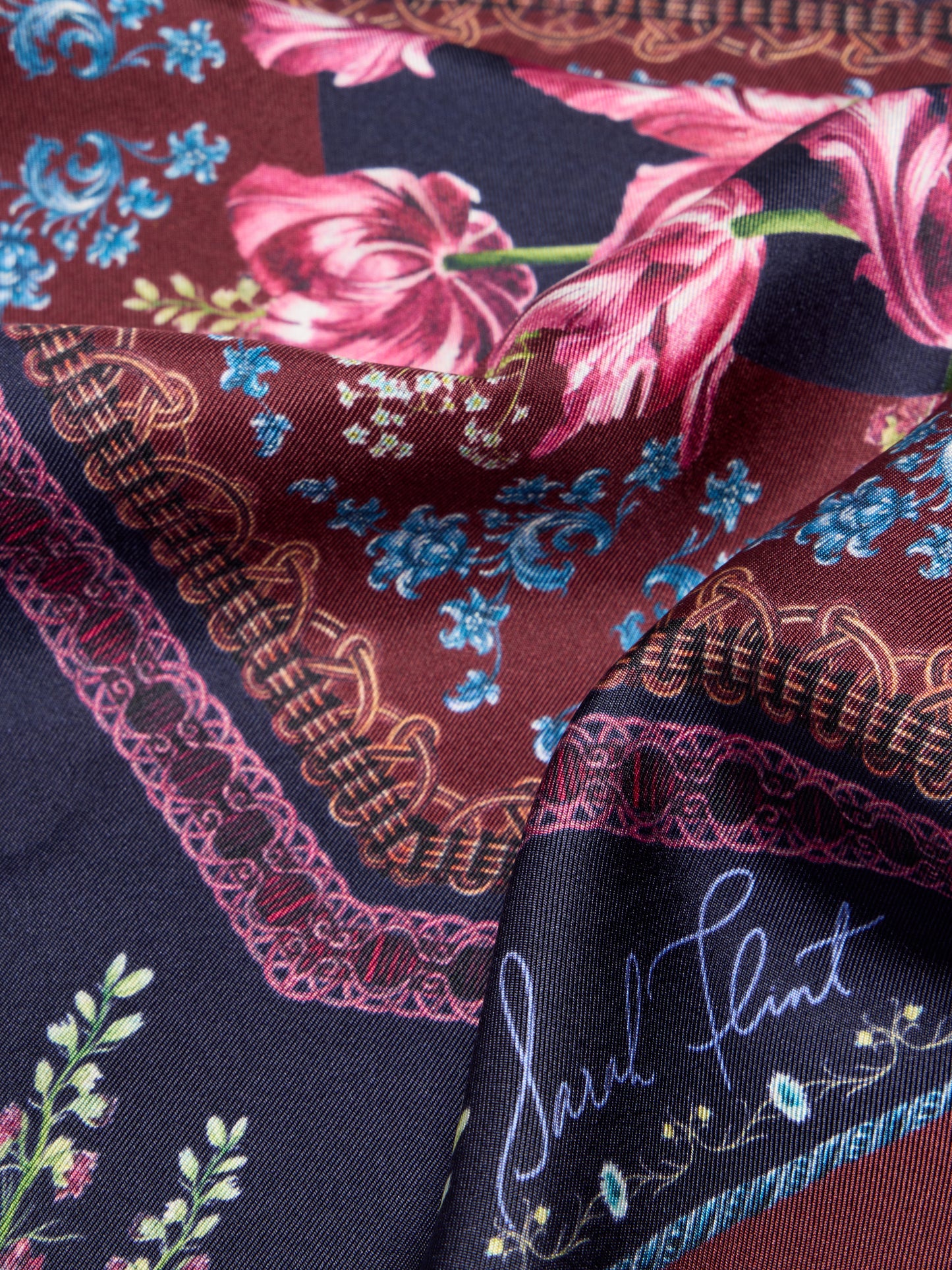 Filigree Floral Scarf 45 in Navy Flora Silk