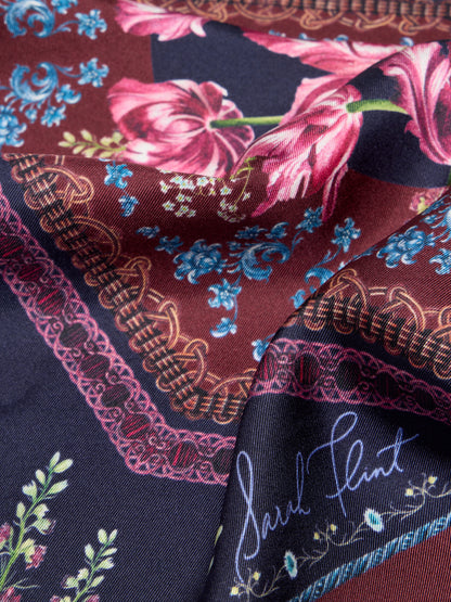 Filigree Floral Scarf 45 in Navy Flora Silk