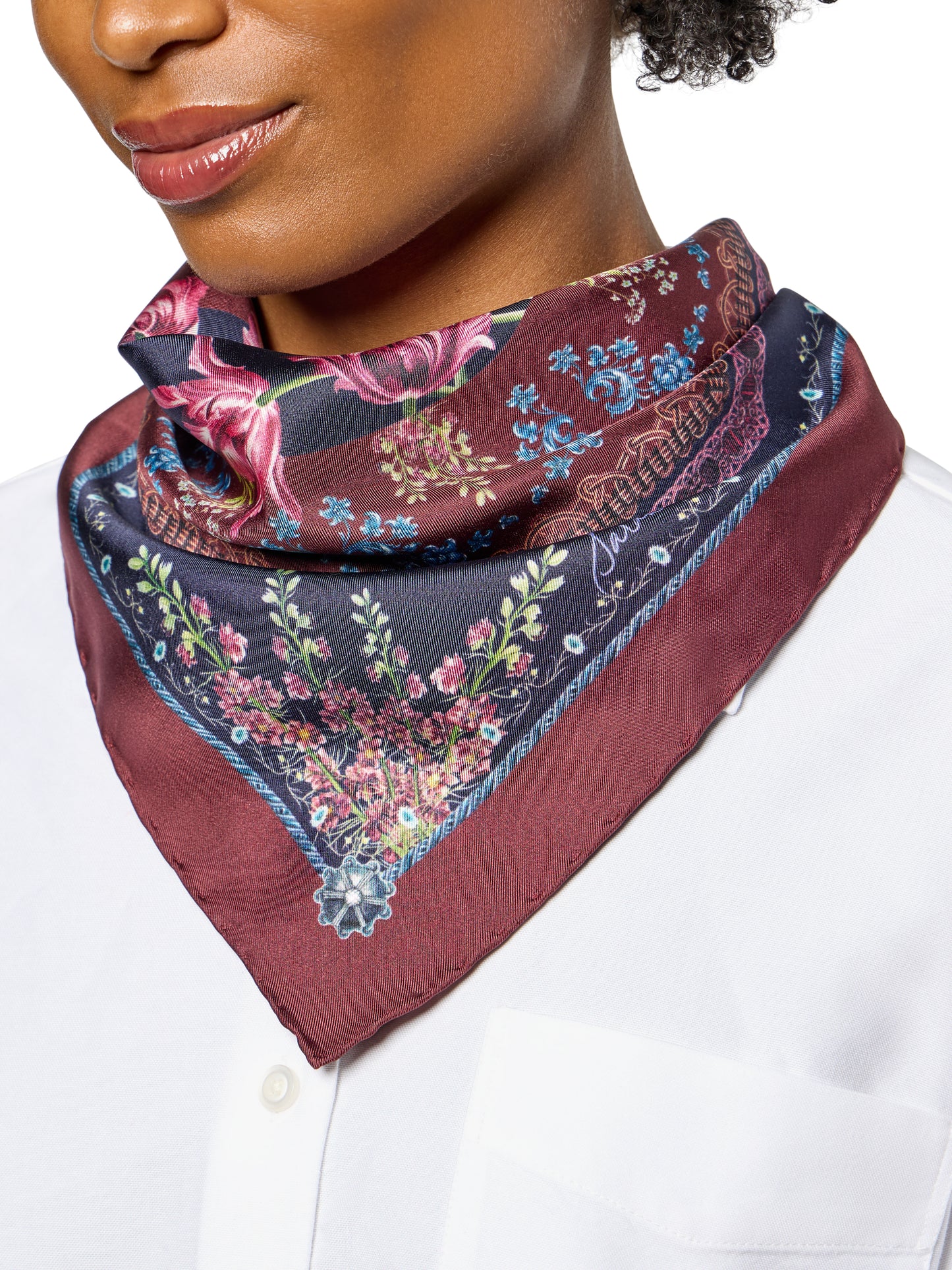 Filigree Floral Scarf 45 in Navy Flora Silk