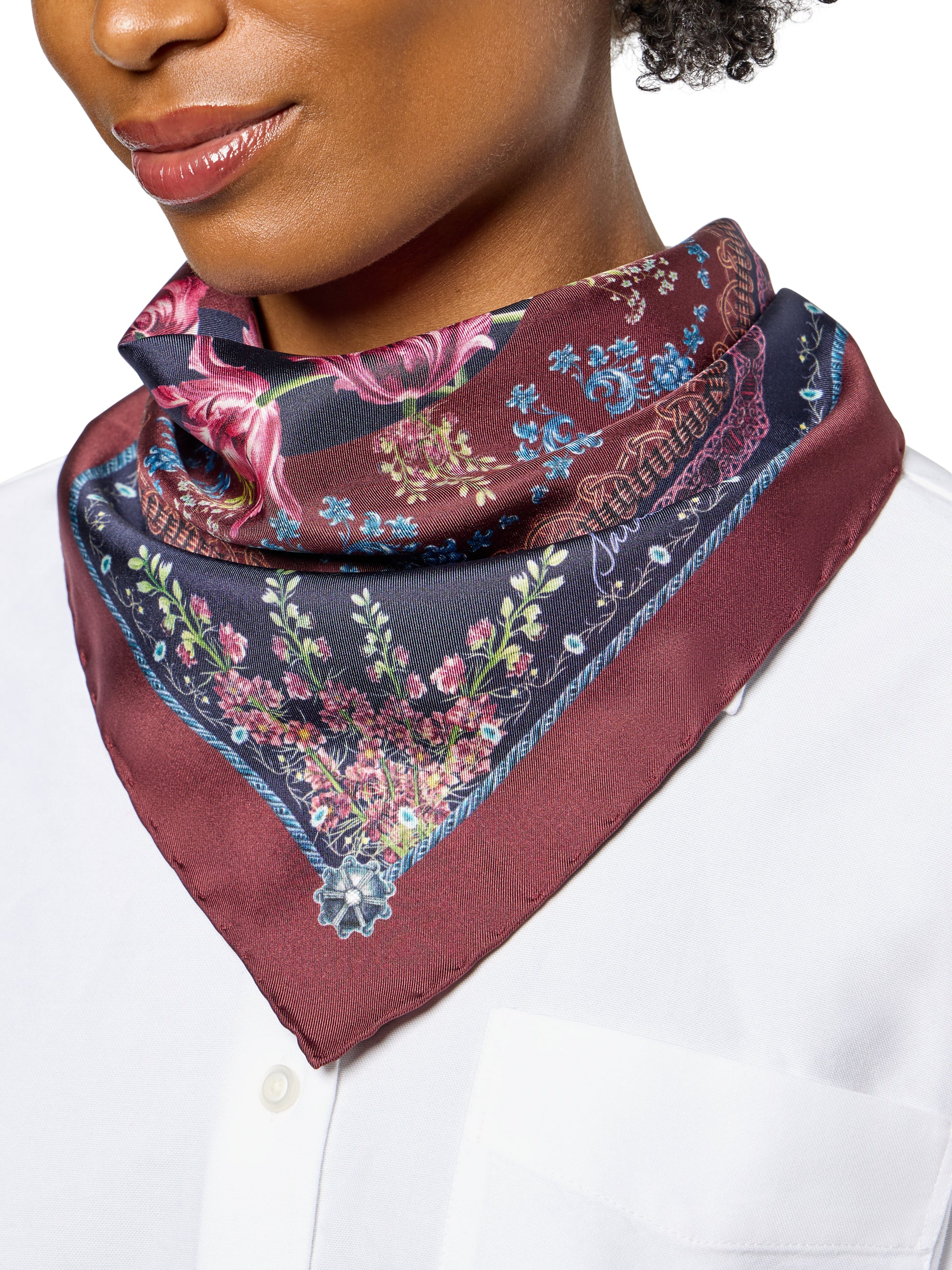 Filigree Floral Scarf 45 in Navy Flora Silk